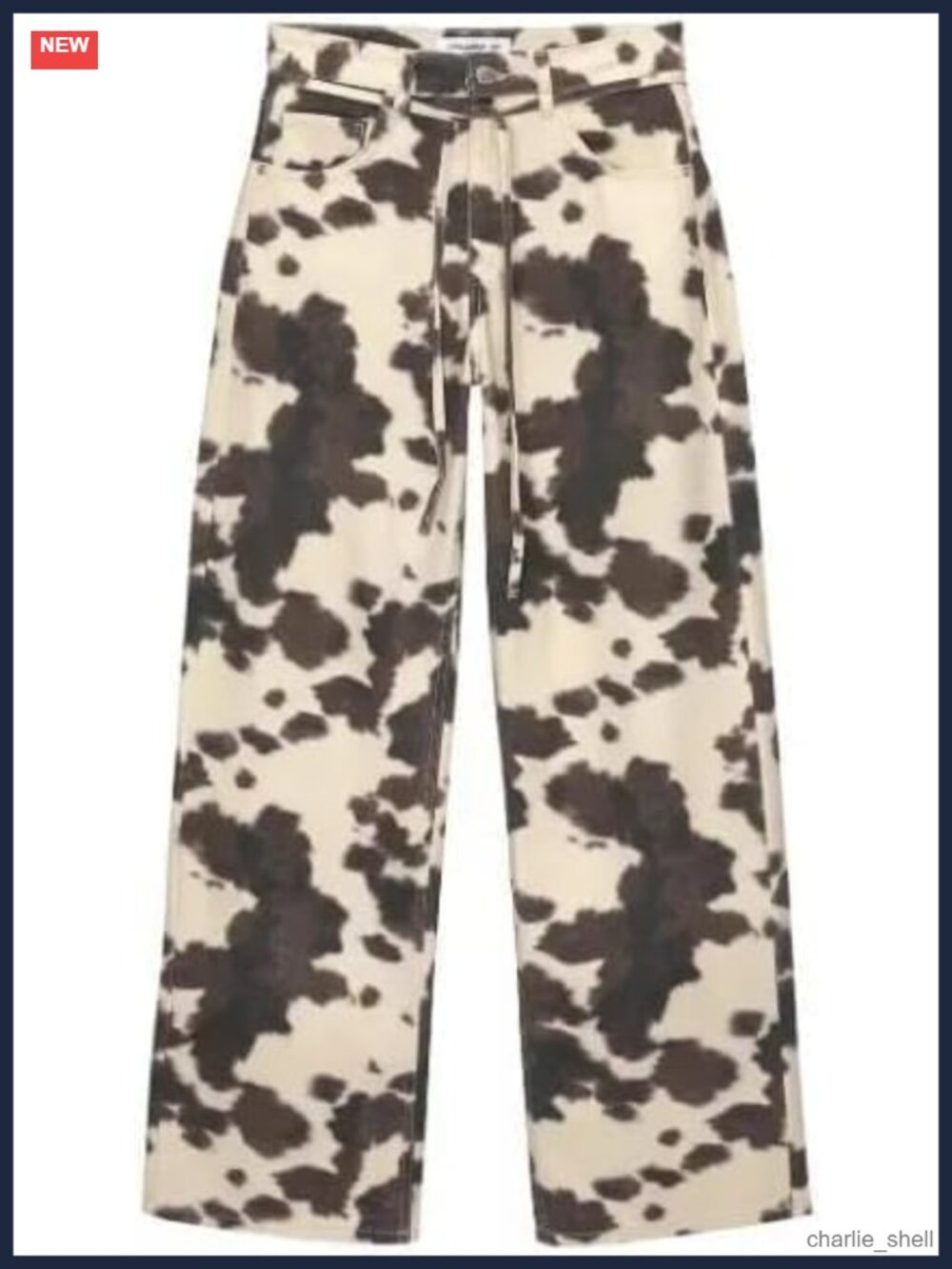 Y2K Cow Print Wide Leg Baggy Jeans High Waist Denim